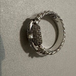 DAVID YURMAN STERLING SILVER DIAMOND PAVE CABLE BUCKLE RING SIZE 6